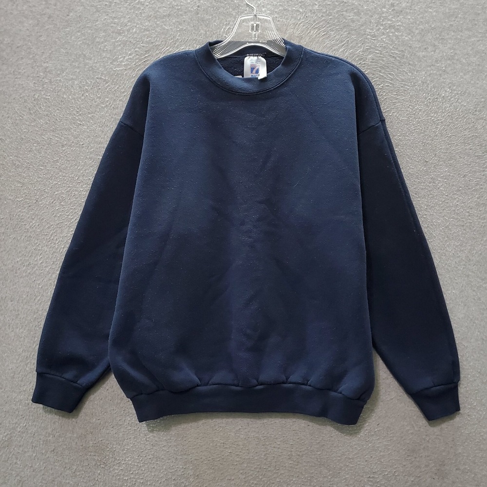 VINTAGE Logo 7 Women Sweatshirt Large Blue Heavyweight Long Sleeve Crew Neck 90s